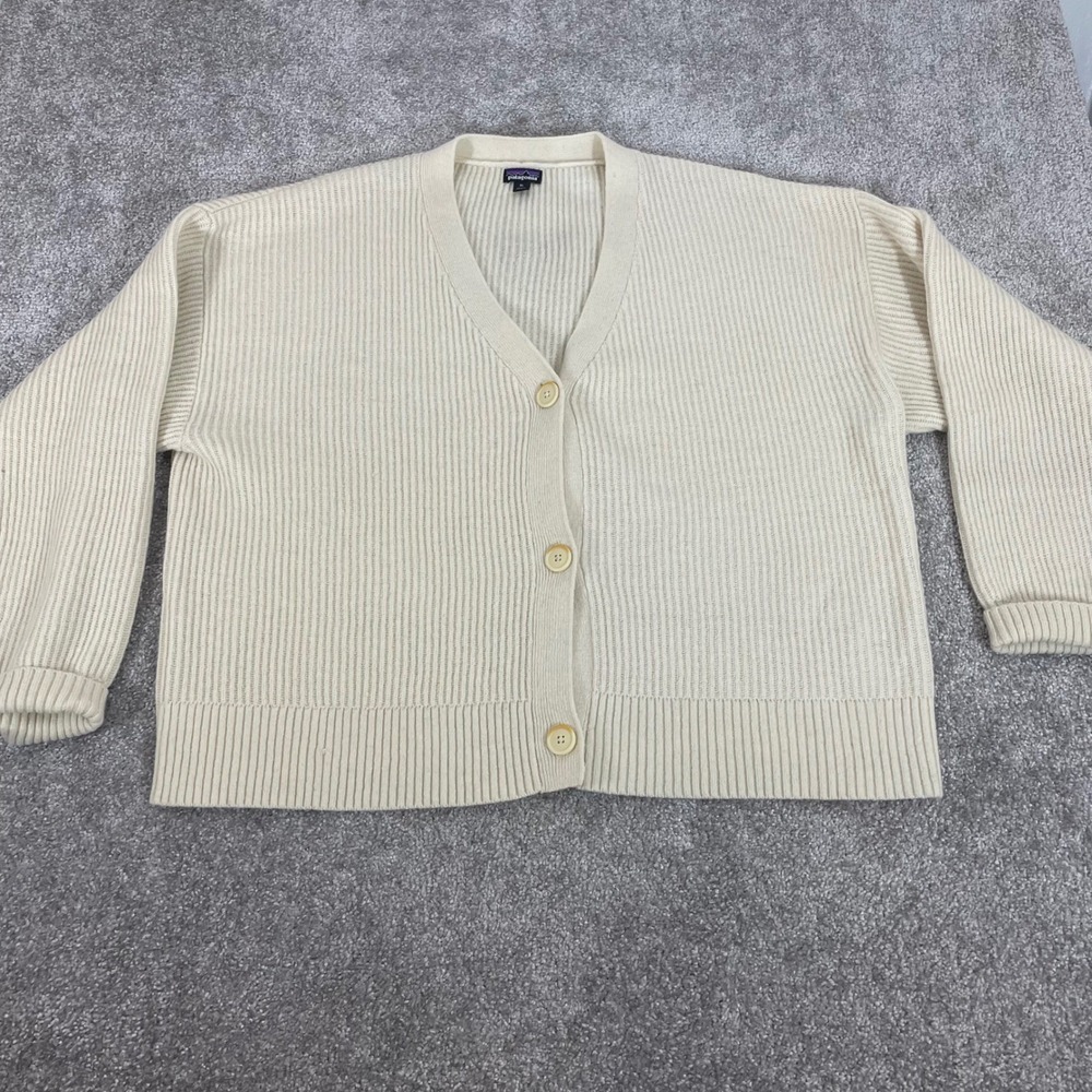 Patagonia Cardigan Sweater Womens Extra Large Recycled Wool Blend Ribbed Ivory - Picture 2 of 13
